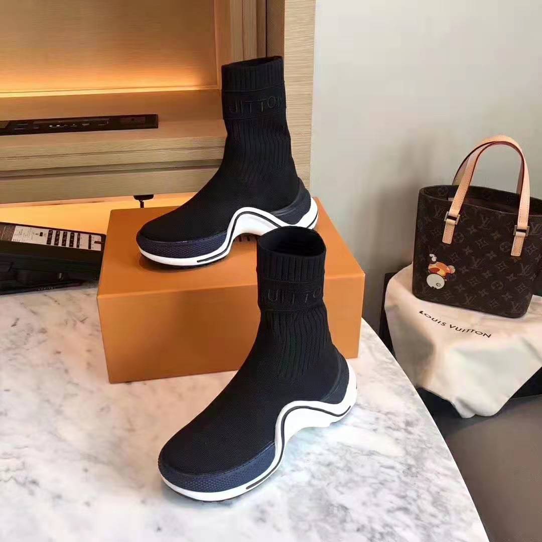 Louis Vuitton LV Women LV Archlight Sneaker Boot in Black and Blue Stretch Textile