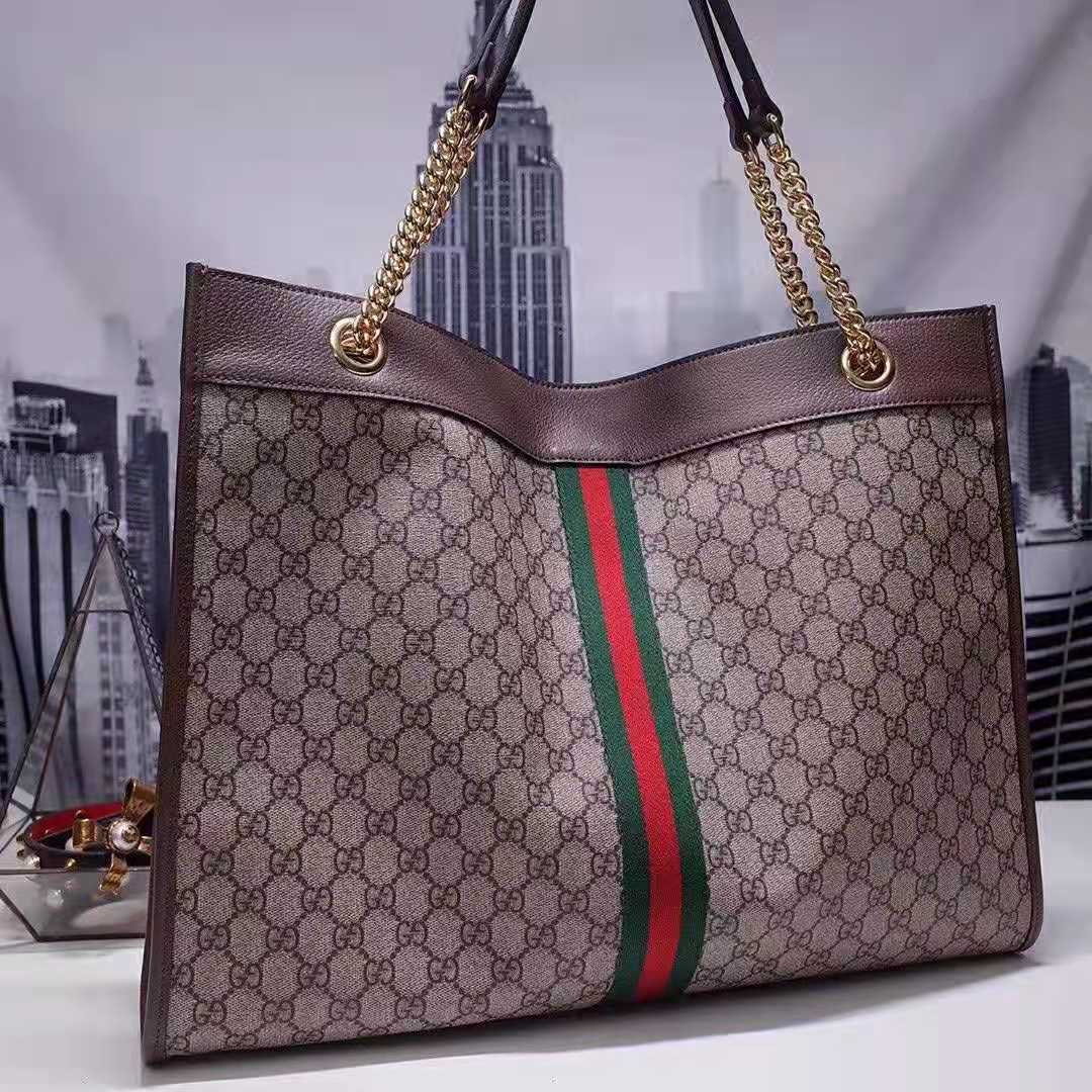 Gucci Women Exclusive Rajah GG Tote in Beige/Ebony GG Supreme Canvas