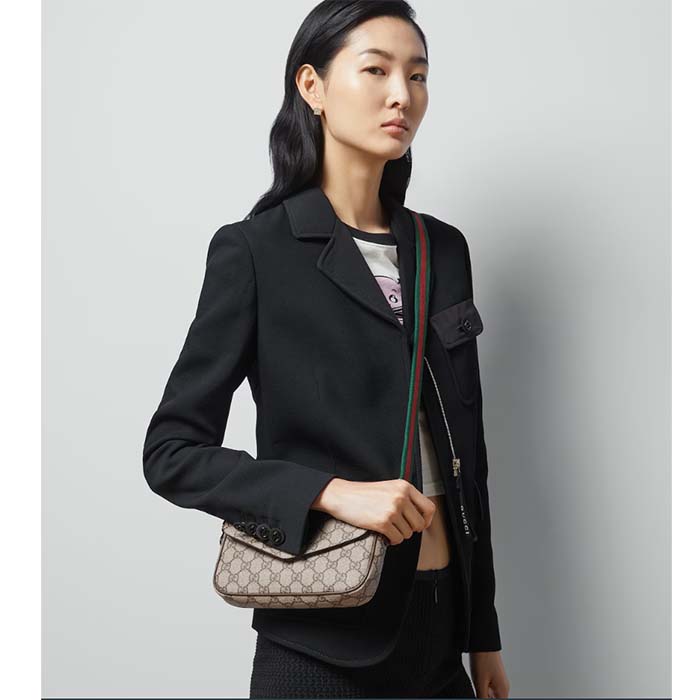 Gucci Unisex Ophidia Mini Bag Beige Ebony GG Supreme Canvas Brown Leather Double G