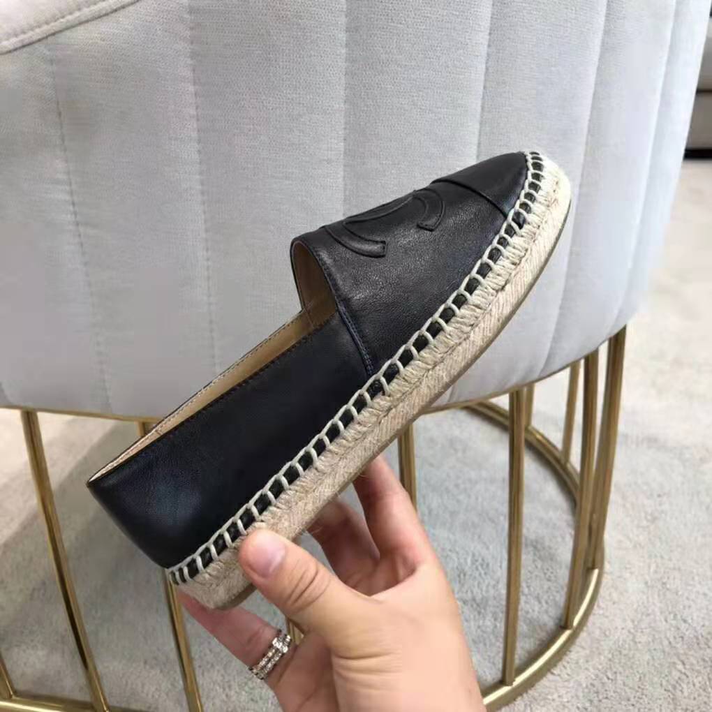 Chanel Women Espadrilles in Lambskin Leather-Black