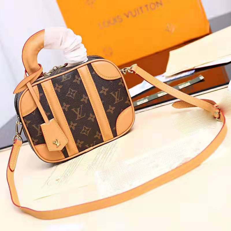 Louis Vuitton LV Women Valisette BB Handbag in Monogram Canvas with Natural Cowhide Leather-Brown