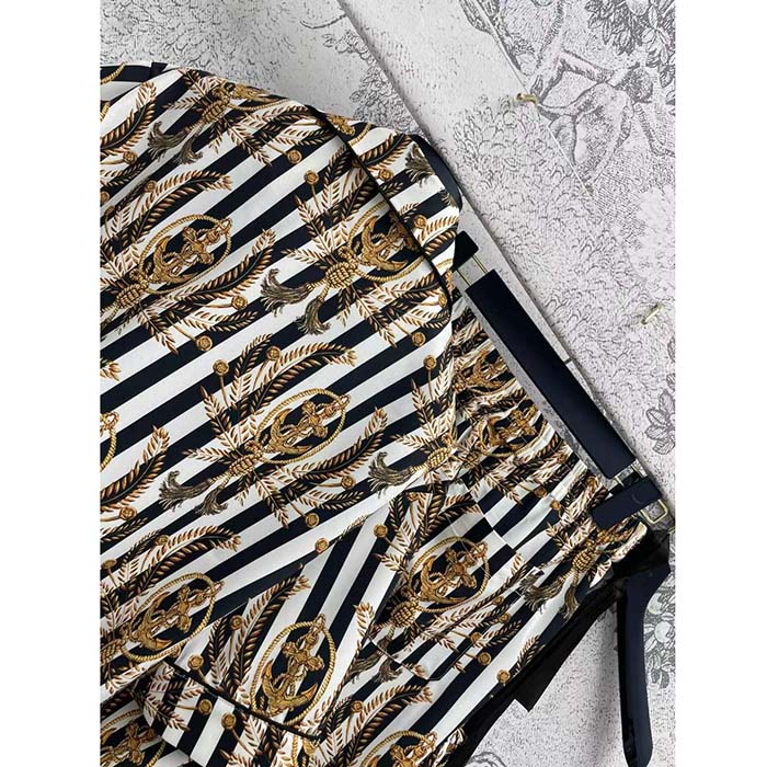 Louis Vuitton Women LV Striped Anchor Silk Shirt Marine 1AFL05