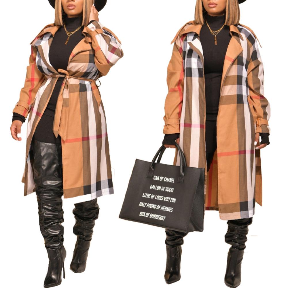 Fashion Women's Checkered Trench Coat 1023121503