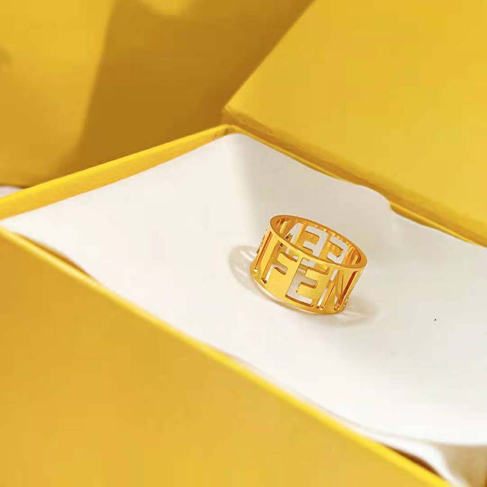 Fendi Women Wide Band Ring with Laser-Cut FENDI Lettering