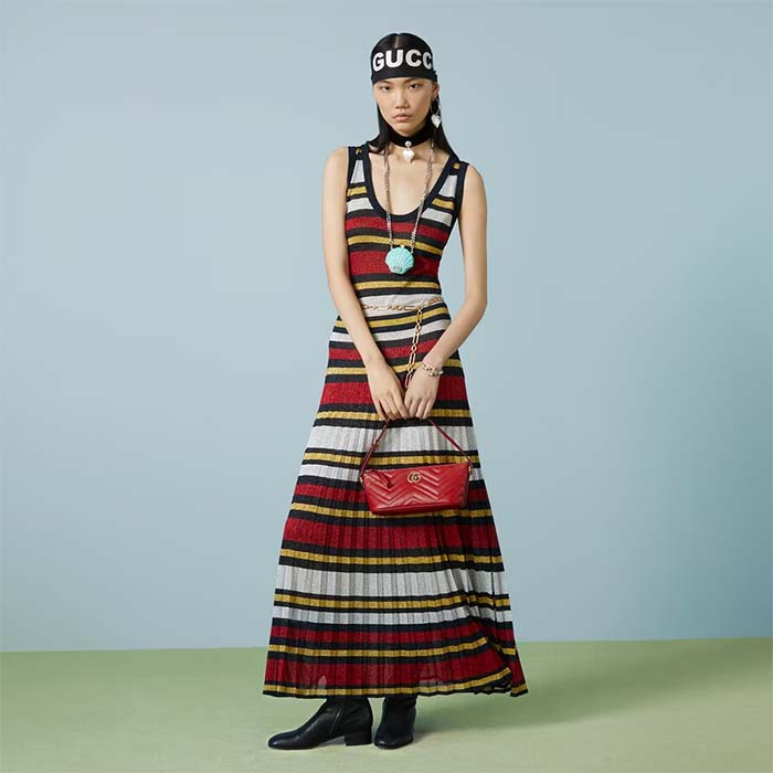 Gucci Women GG Marmont Small Shoulder Bag Red Matelassé Chevron Leather