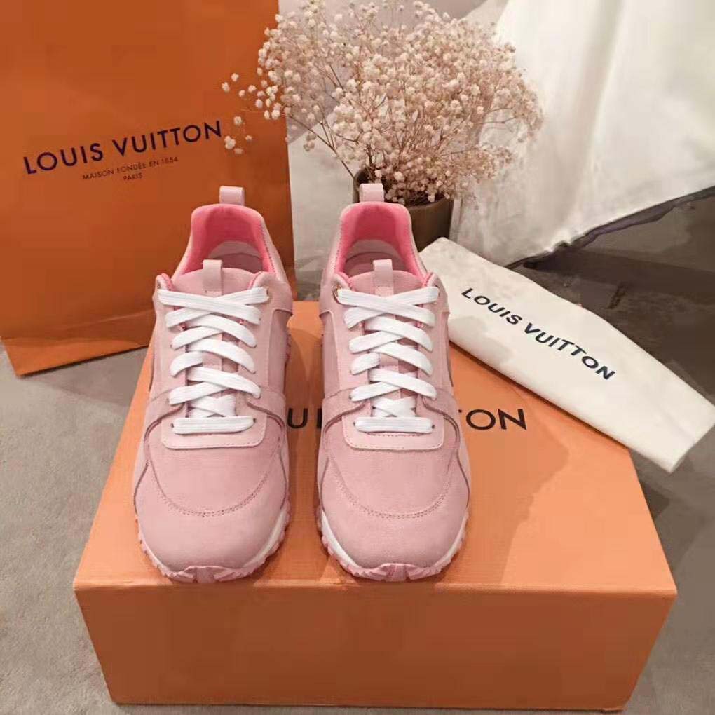 Louis Vuitton LV Women Run Away Sneaker in Suede Calf Leather-Pink