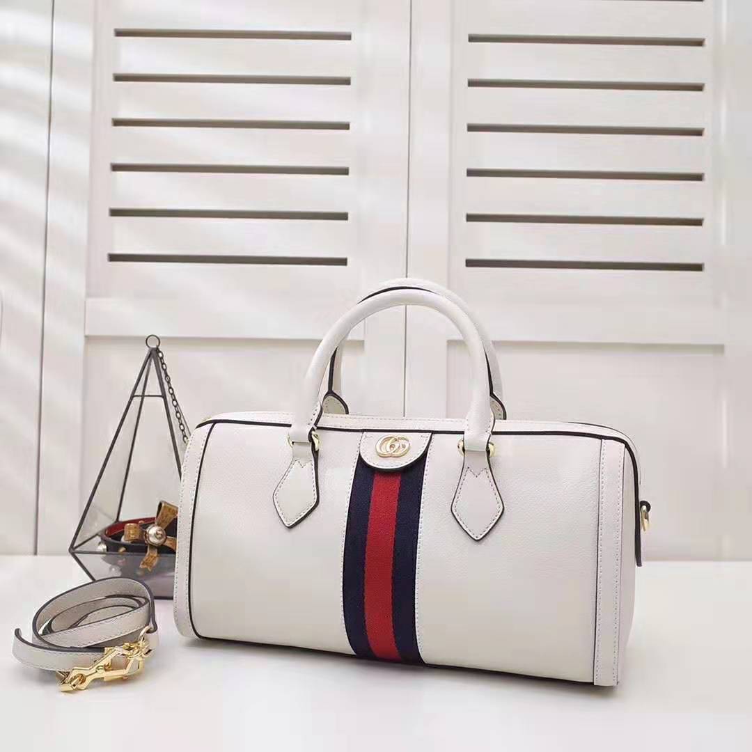 Gucci GG Women Ophidia Medium Top Handle Bag in White Leather