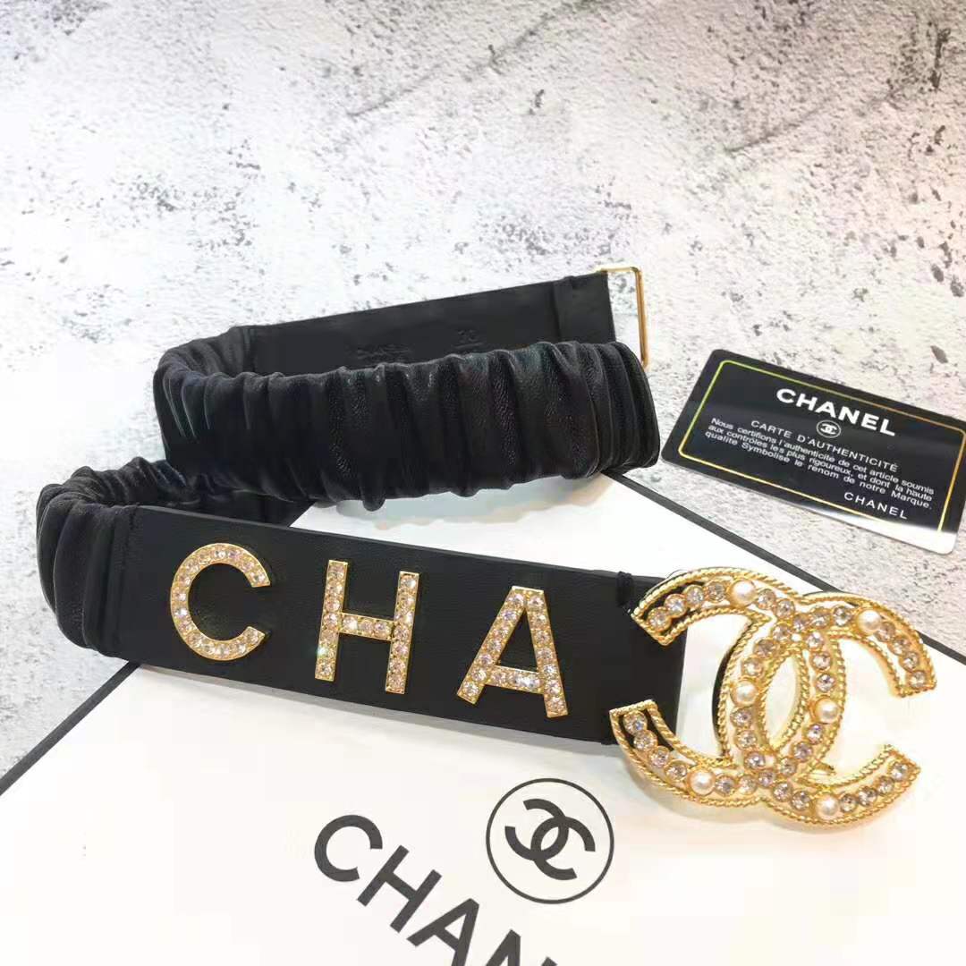 Chanel Women Goatskin & Gold-Tone Metal Belt-Black