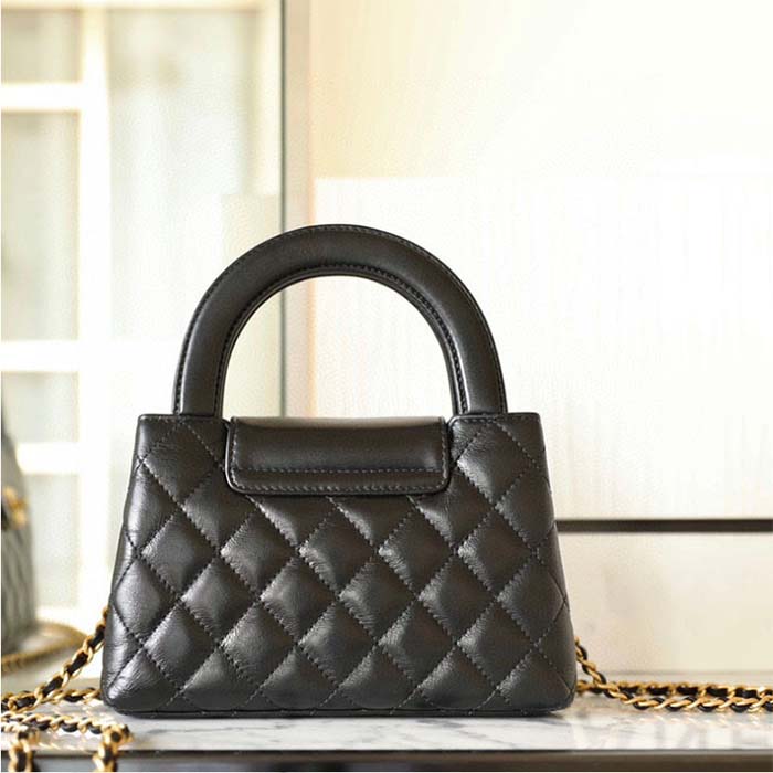 Chanel Women CC Mini Shopping Bag Shiny Aged Calfskin Gold-Tone Metal Black