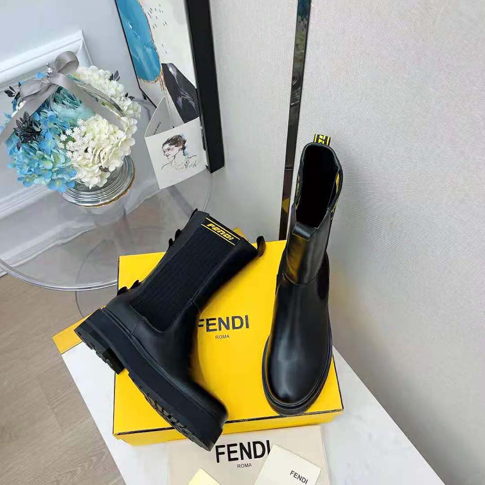 Fendi Women Promenades Black Leather Biker Boots