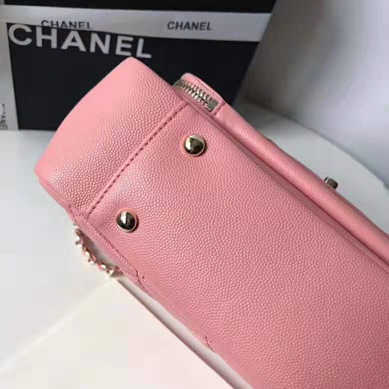 Chanel Women Flap Bag with Top Handle in Grained Calfskin Leather-Pink