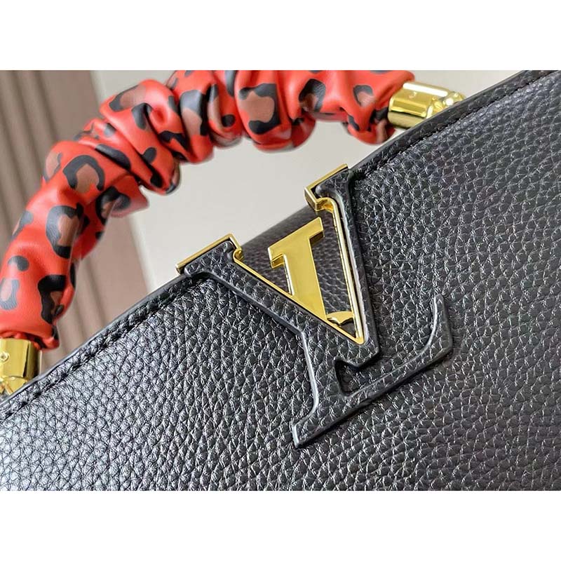 Louis Vuitton LV Women Capucines MM Handbag Black Taurillon Leather