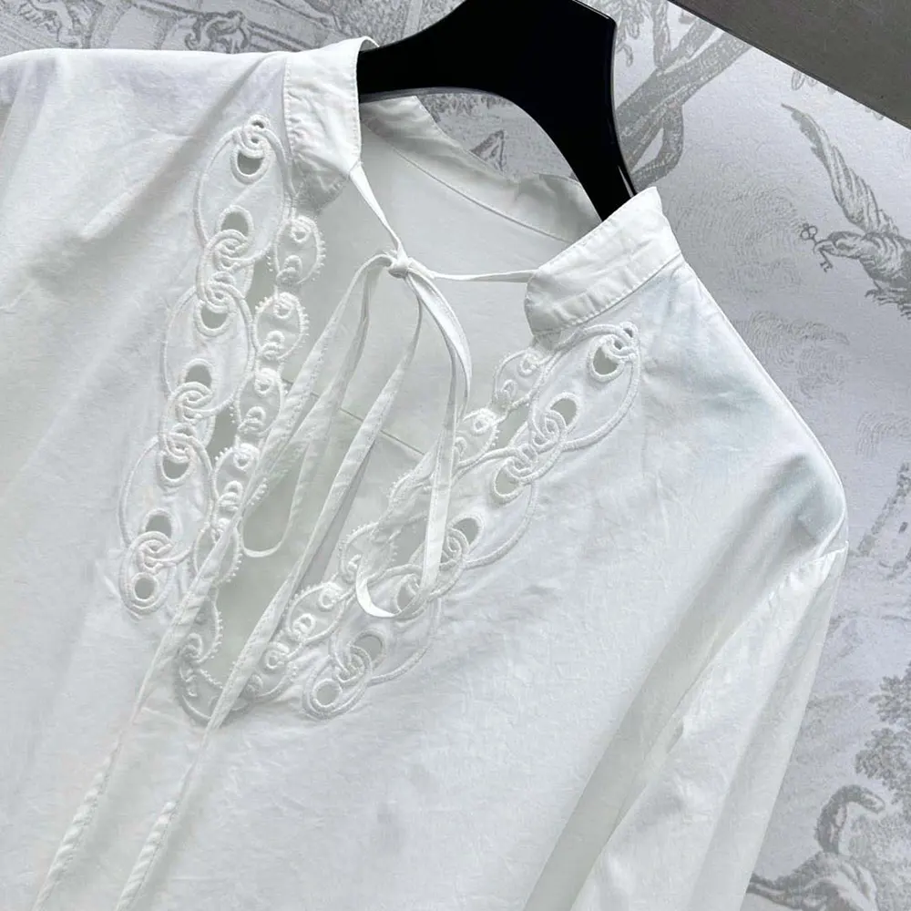 Gucci Women Cotton Poplin Shirt Dress with Embroidery 832027