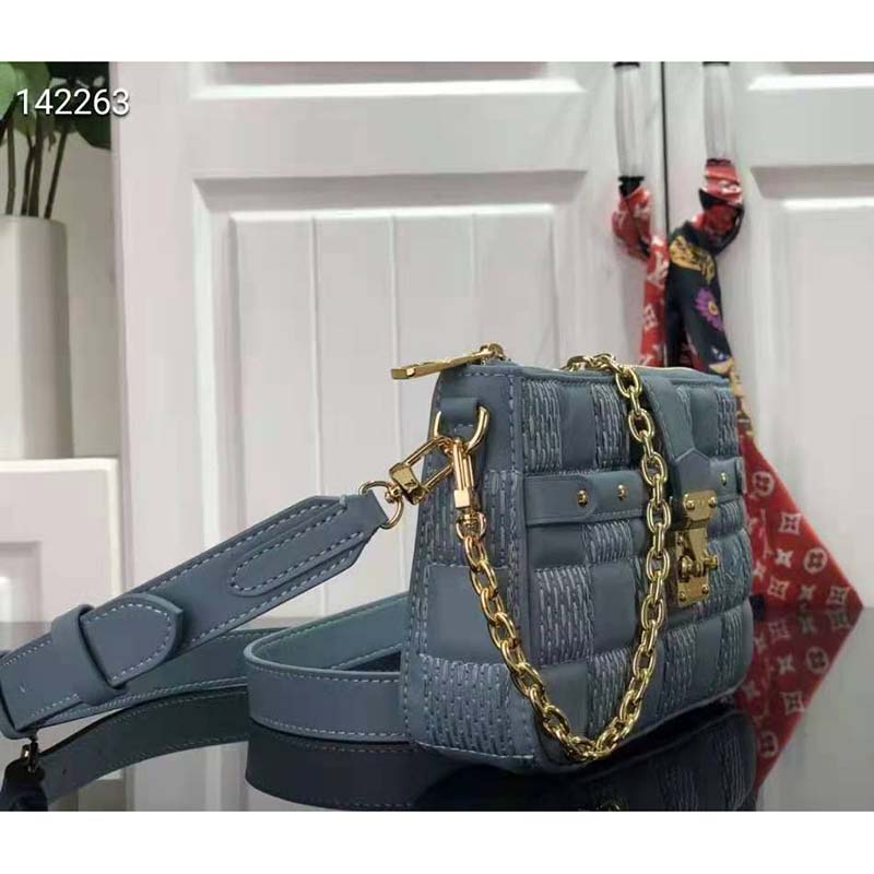 Louis Vuitton LV Women Troca PM Glacier Blue Damier Quilt Lambskin Calfskin