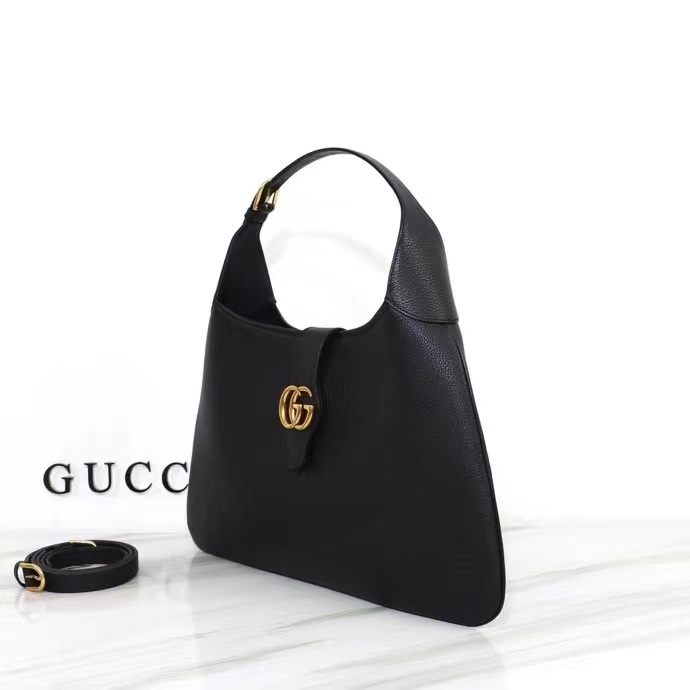 Gucci Women GG Aphrodite Large Shoulder Bag Black Soft Leather