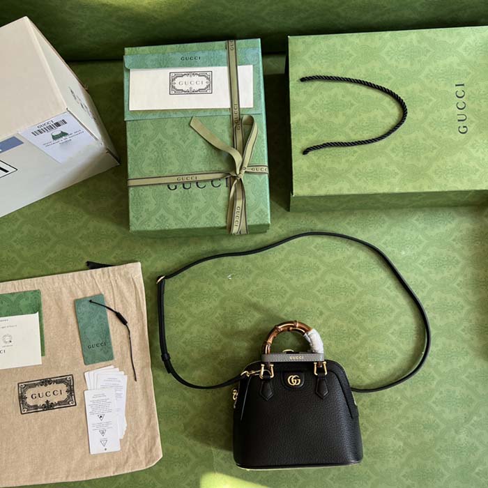 Gucci GG Women Gucci Diana Mini Tote Bag Black Leather Double G