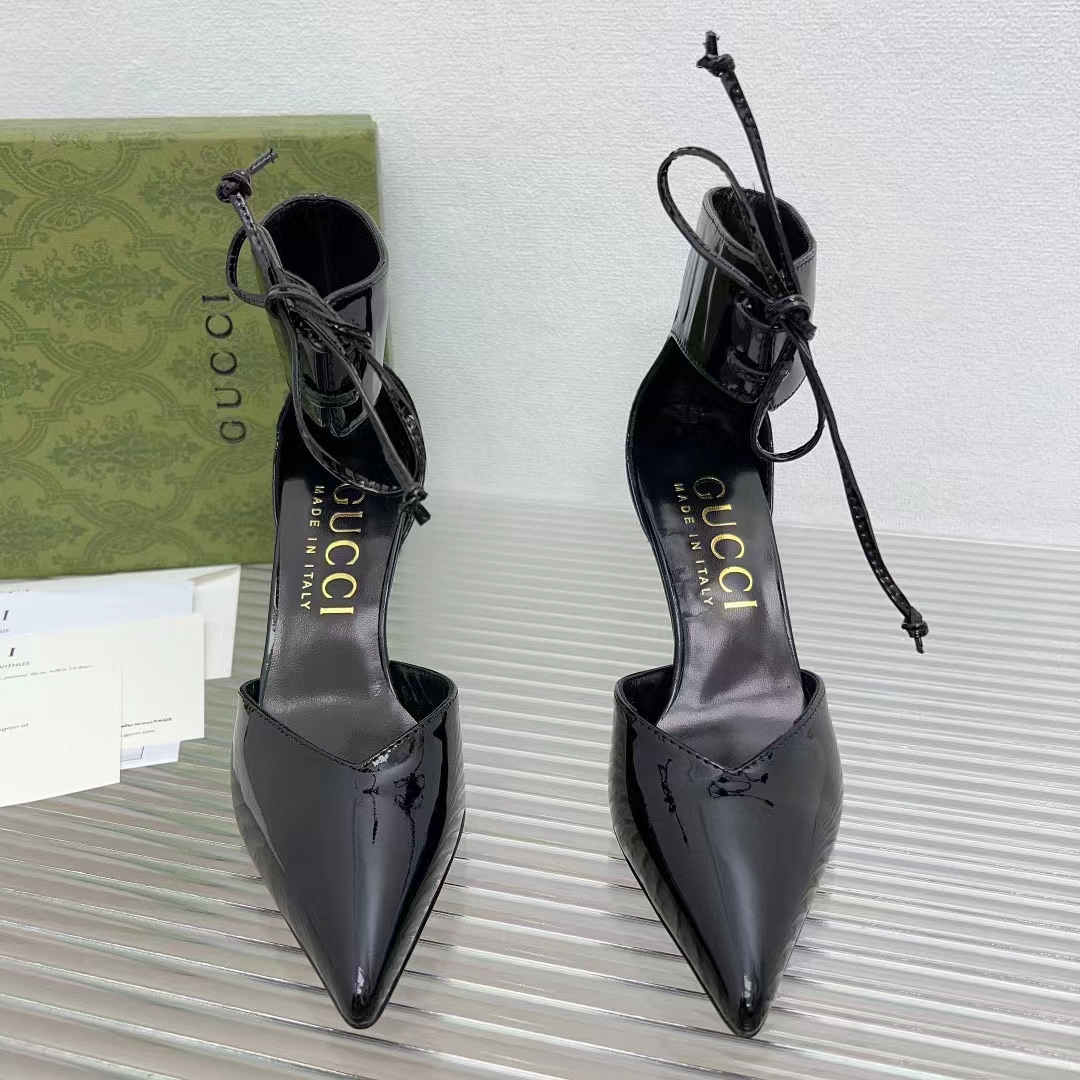 Gucci Women GG High Heel Patent Pump Black Patent Leather 10 CM Heel