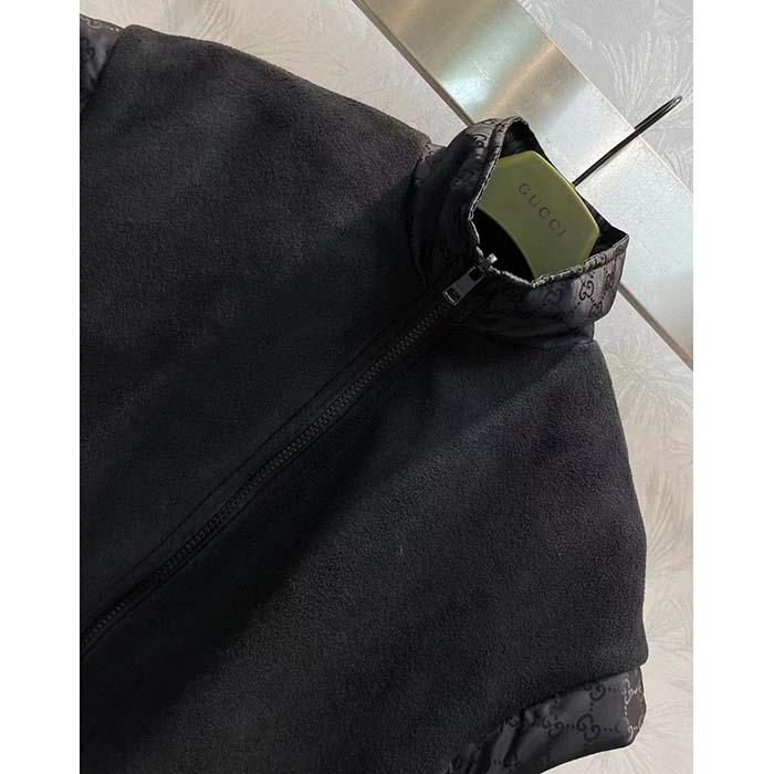 Gucci Women GG Canvas Bomber Jacket High Neck Drawstring Detachable Hood Gilet Dropped Shoulder