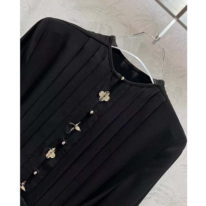 Louis Vuitton LV Women Monogram Accent Pleat Dress Silk Black 1AFDDG