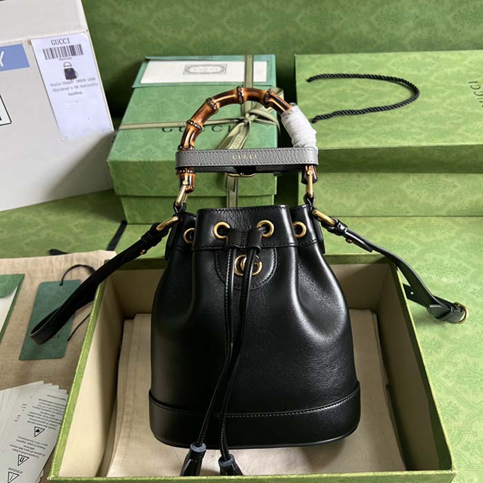 Gucci Women GG Diana Mini Bucket Bag Black Leather Double G