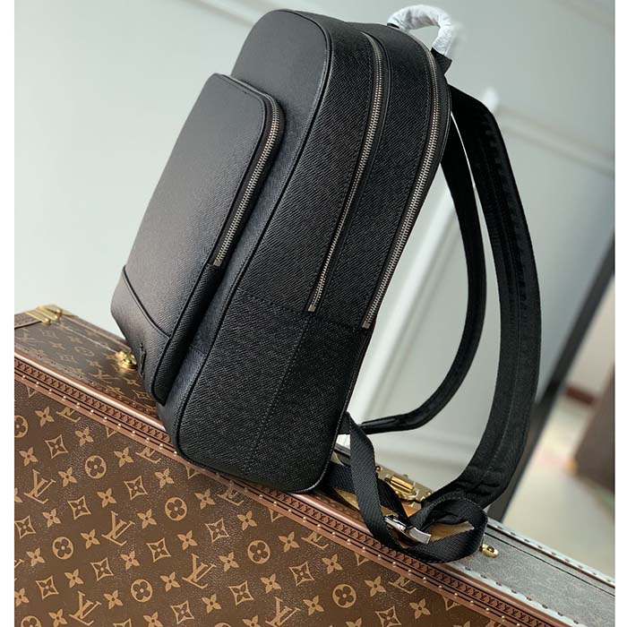 Louis Vuitton LV Unisex Adrian Backpack Black Taiga Cowhide Leather Textile Lining