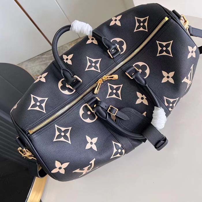 Louis Vuitton LV Unisex Keepall Bandoulière 45 Black Beige Monogram Empreinte Embossed Leather