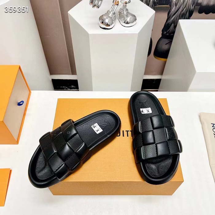 Louis Vuitton LV Unisex Waterfront Mule Black Maxi Damier Rubber Waterproof Rubber