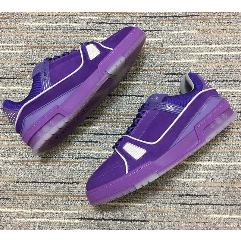 Louis Vuitton LV Unisex Trainer Sneaker Purple Metallic Canvas Rubber Outsole Monogram Flowers