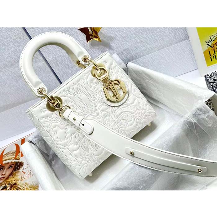 Dior Women CD Small Lady Dior My ABCDior Bag Latte Quilted-Effect Lambskin