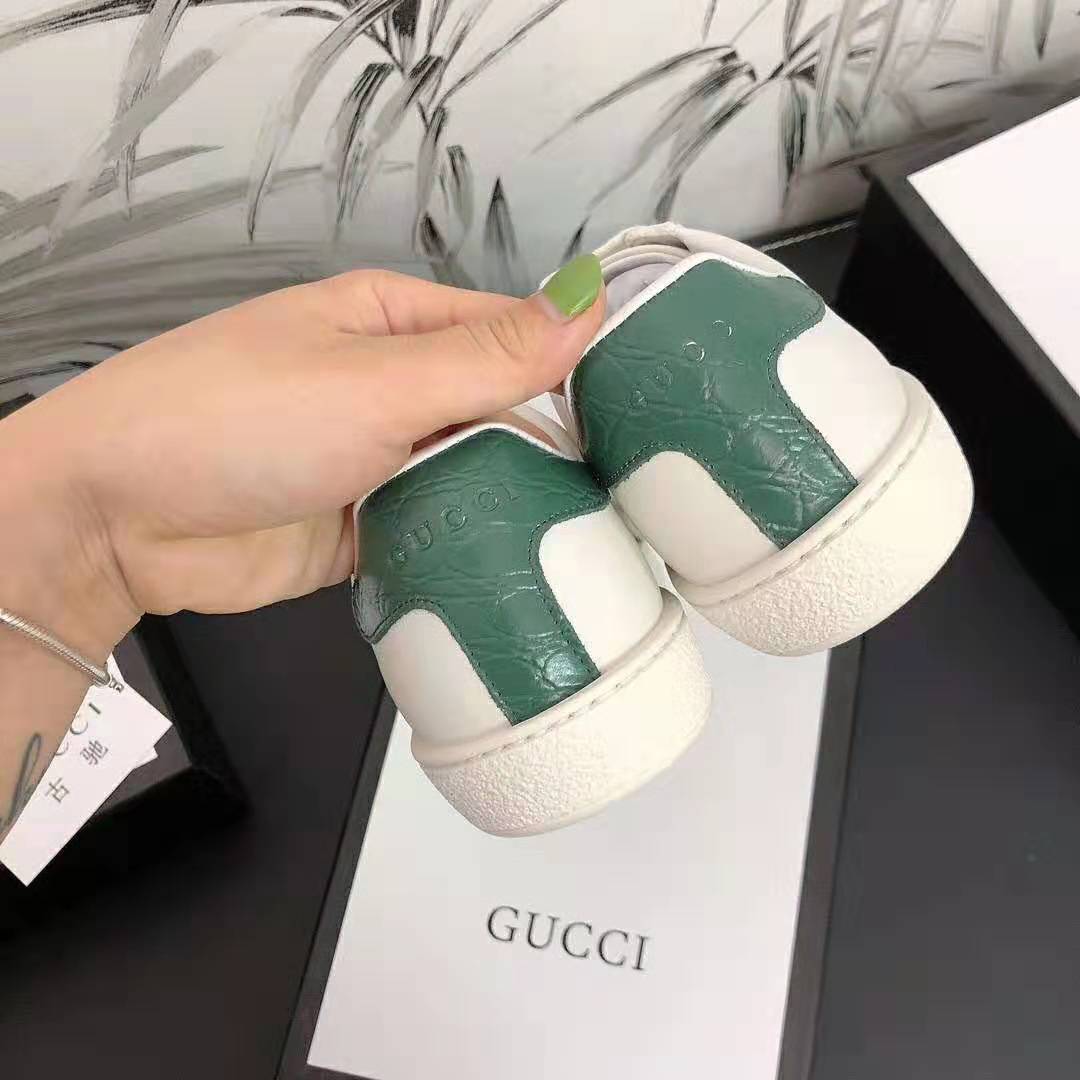 Gucci Unisex Ace Leather Sneaker White Leather with Green Crocodile Detail