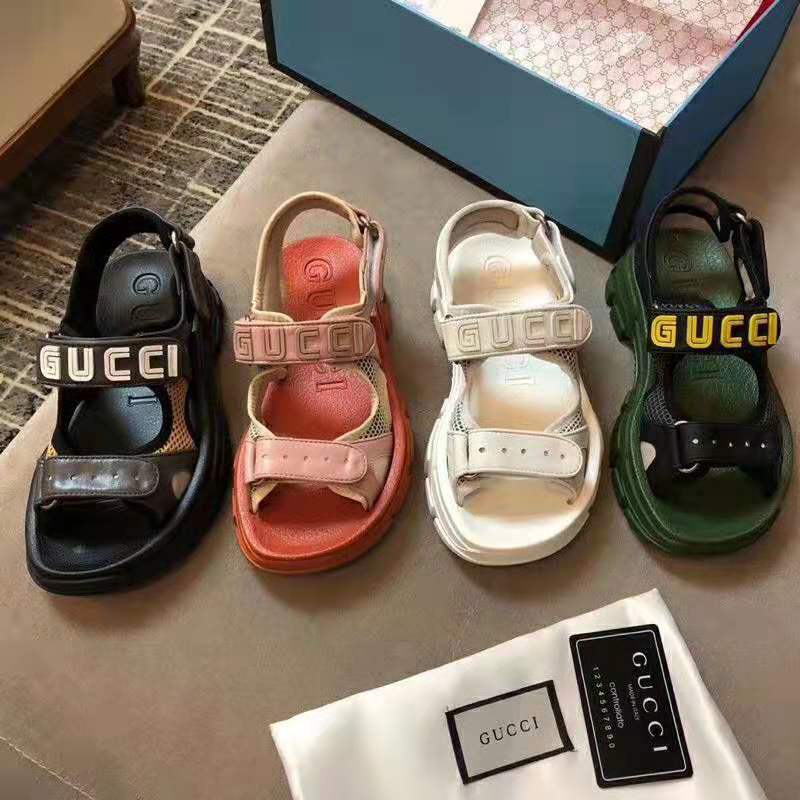 Gucci Women Leather and Mesh Sandal 4.6cm Height-Pink