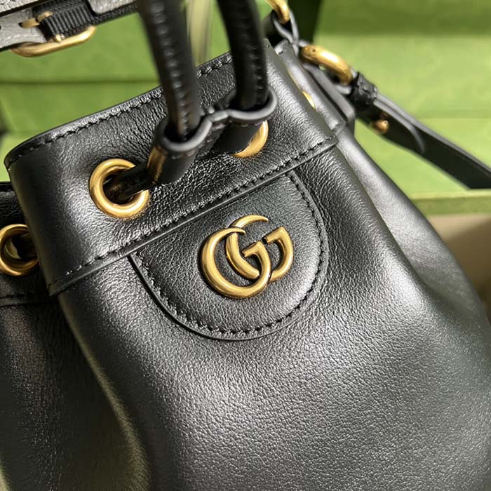 Gucci Women GG Diana Mini Bucket Bag Black Leather Double G