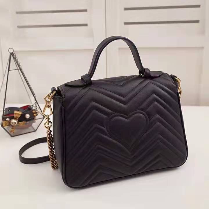 Gucci GG Women GG Marmont Small Top Handle Bag in Black Matelassé Chevron Leather