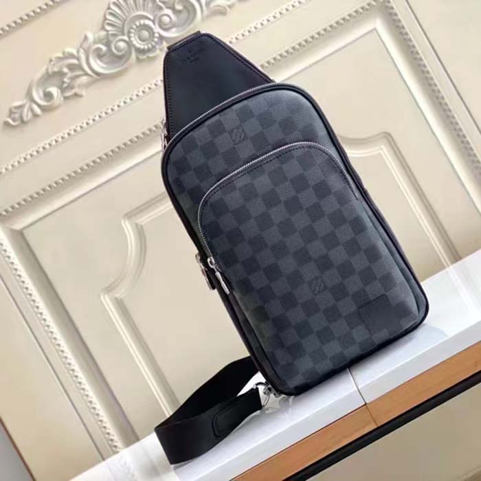 Louis Vuitton LV Unisex Avenue Sling Bag Grey Damier Graphite Coated Canvas Cowhide