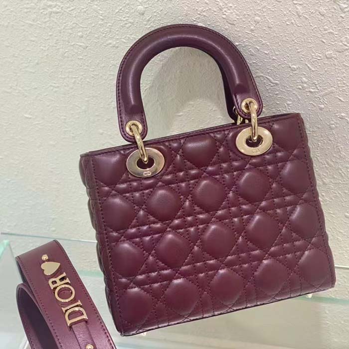 Dior Women CD Small Lady Dior My ABCDior Bag Deep Fuchsia Cannage Lambskin