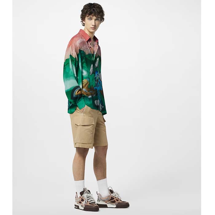 Louis Vuitton LV Unisex Skate Sneaker Brown Mesh Python-Like Embossed Leather Double Laces Rubber