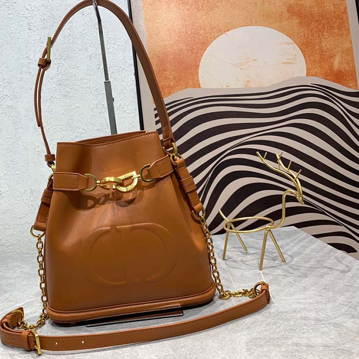 Dior Women CD Medium C’est Dior Bag Golden Saddle CD-Embossed Calfskin