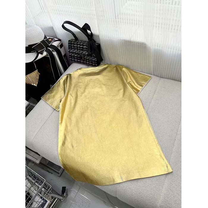 Louis Vuitton Men LV Metallic Wash T-Shirt Cotton Gold Regular Fit