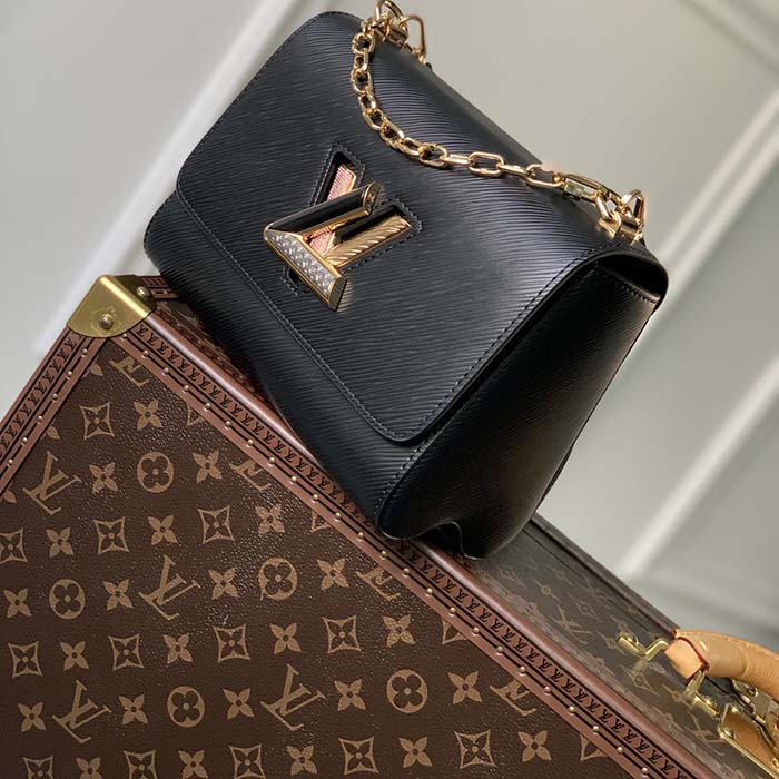 Louis Vuitton LV Women Twist MM Handbag Black Epi Grained Cowhide
