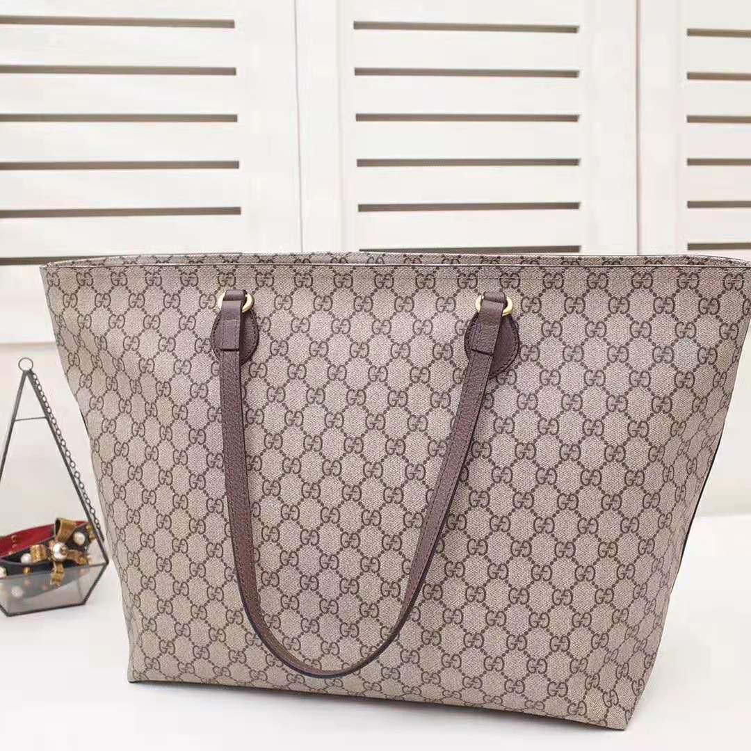 Gucci GG Women Ophidia GG Medium Tote in Beige/Ebony Soft GG Supreme