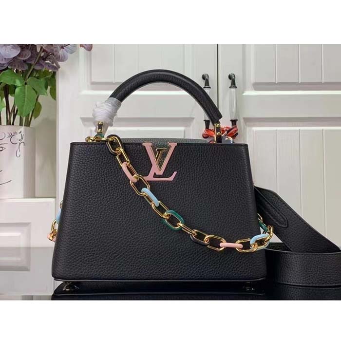 Louis Vuitton LV Women Capucines BB Handbag Black Taurillon Cowhide Leather
