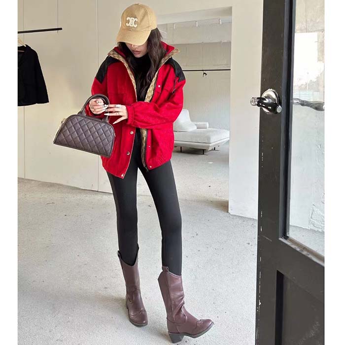 Gucci Women GG Canvas Bomber Jacket High Neck Drawstring Detachable Hood Gilet Dropped Shoulder