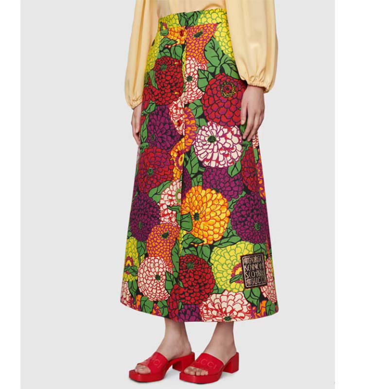 Gucci Women GG Rubber Slide Sandal Hibiscus Red Mid-Heel 6 Cm Heel