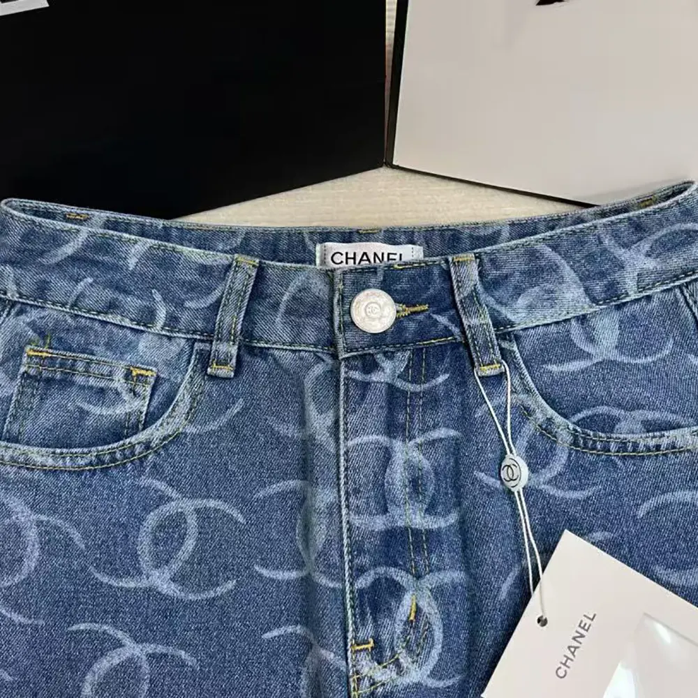 Chanel Women CC Jeans Flared Jeans in Washed Denim