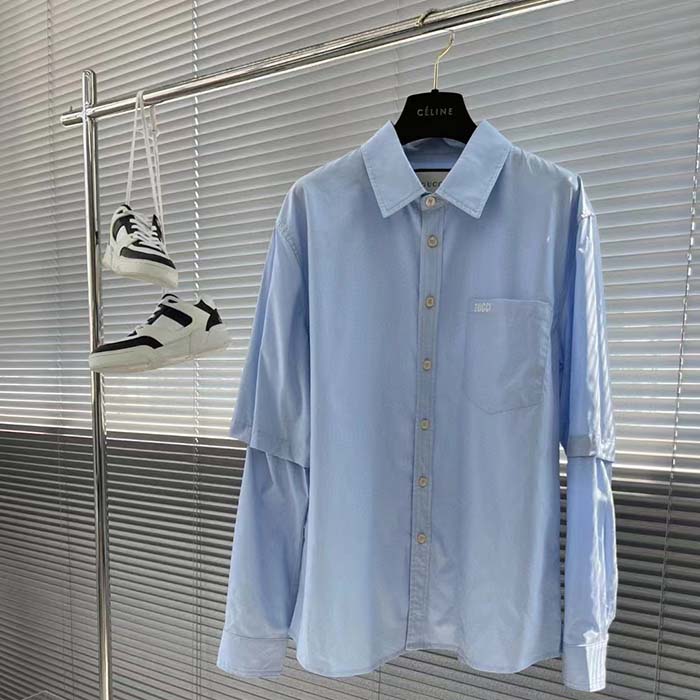 Gucci Women Cotton Poplin Embroidery Light Blue Piece Dyed Point Collar Detachable Sleeves