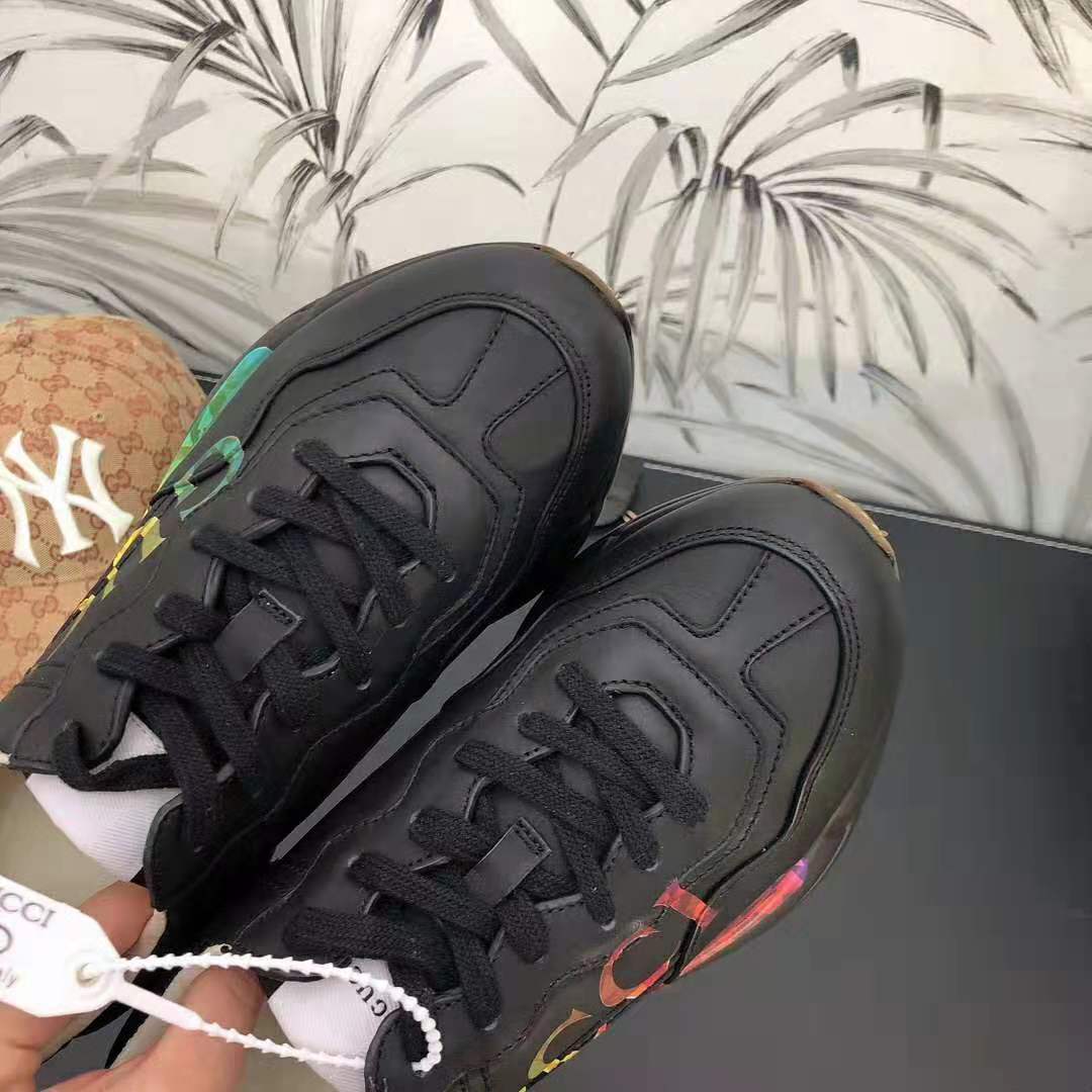 Gucci Unisex Rhyton Gucci Logo Leather Sneaker-Black
