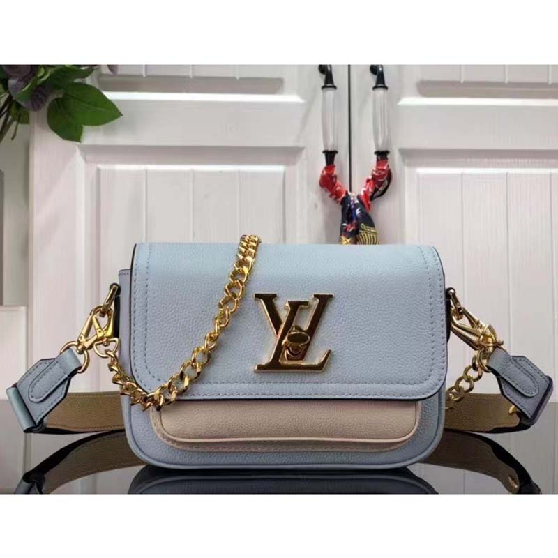 Louis Vuitton LV Women Lockme Tender Bleu Nuage Blue Grained Calf Leather