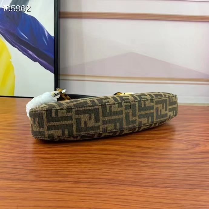 Fendi Women FF O’Lock Swing Dove Gray Tapestry Fabric Pouch