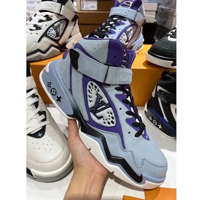 Louis Vuitton LV Unisex Trainer 2.0 Sneaker Boot Blue Suede Calf Leather