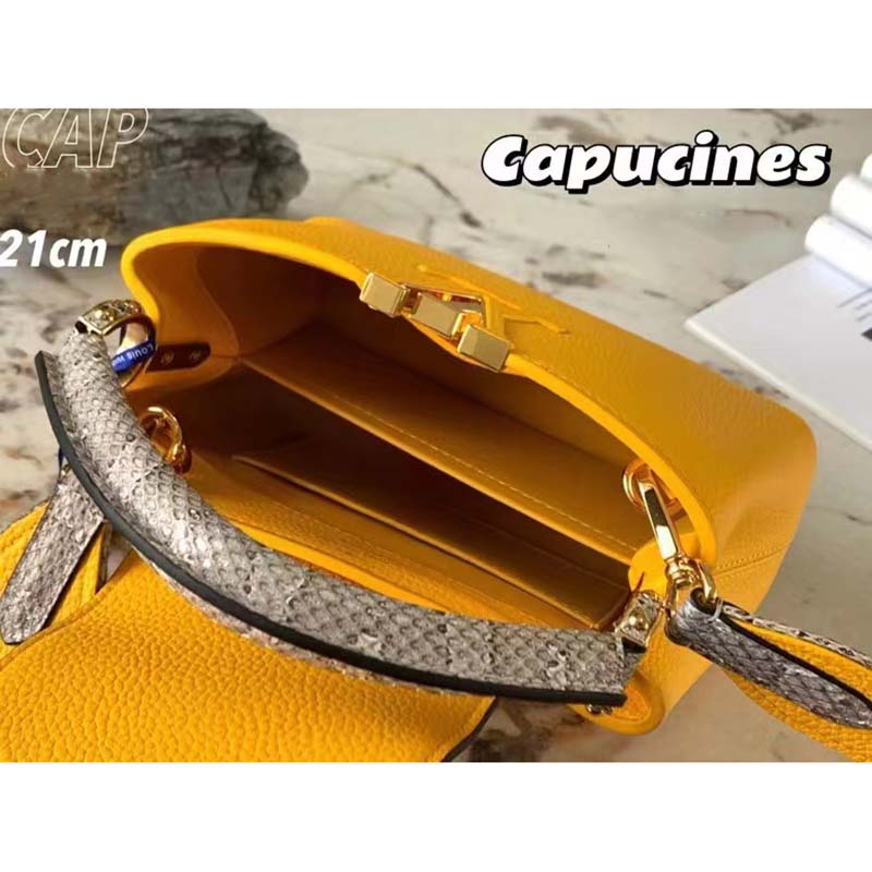Louis Vuitton LV Women Capucines Mini Handbag Golden Yellow Taurillon Python Leather